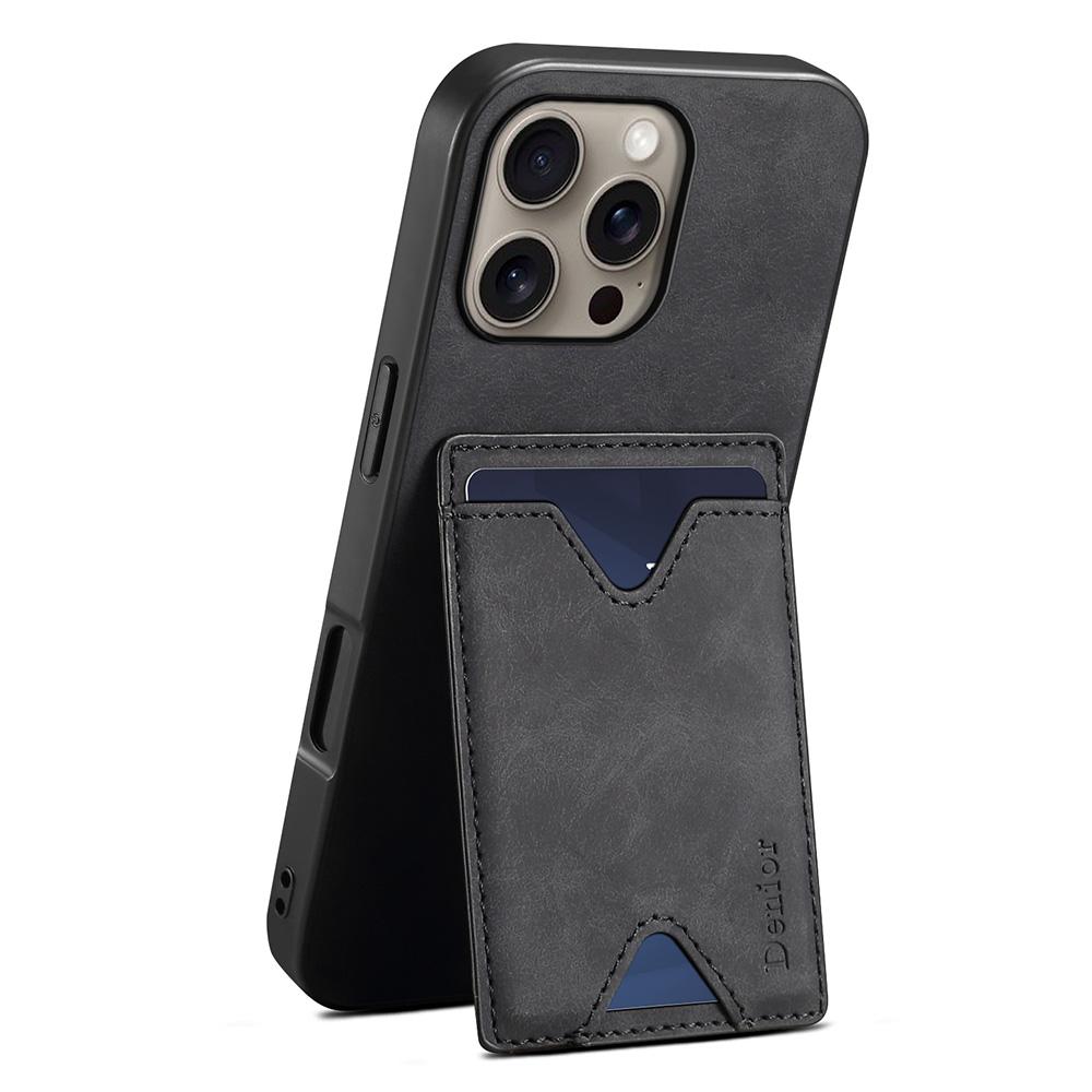 DENIOR For iPhone 16 Pro Max Case Leather+TPU Card Slot Kickstand Phone Cover