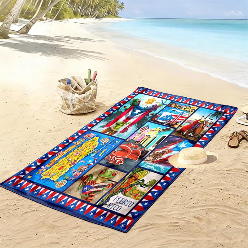 Puerto Rico Print Beach Towel, Large Soft Quick Dry Towel for Beach Camping Swimming