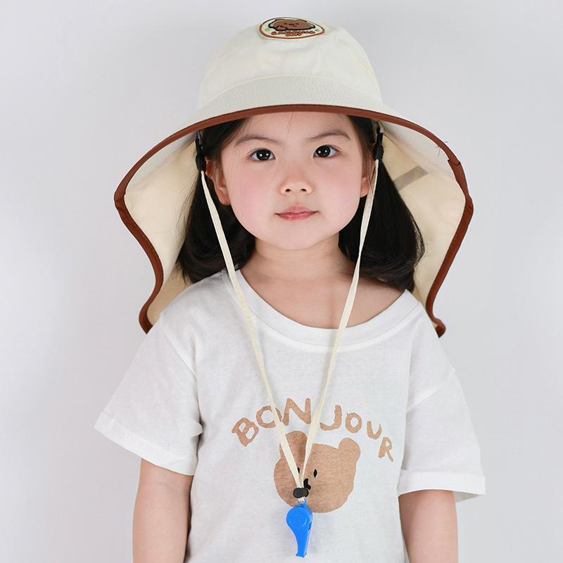 Spring and Summer Children's Face Covering Breathable Sun Hat Cartoon Large brimmed Shawl Hat Travel Neck Protection Thin Sun Hat Boys and Girls