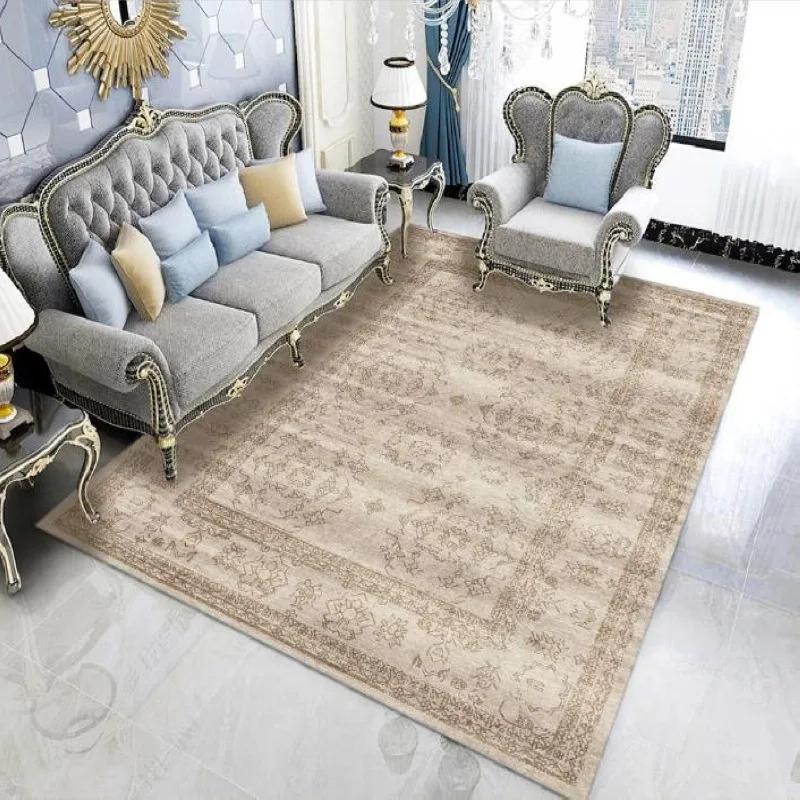 Beige Persian Retro Area Rug Soft Machine Washable Living Room Carpet Easy Fold Balcony Cloakroom Bedroom Floor Mat Easy Care