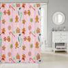 Merry Pink Christmas Shower Curtain,Cartoon Gingerbread Man Bathroom Curtain,Snowflakes Candy Fabric Shower Curtains,Happy New