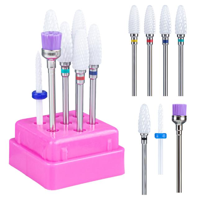 7pcs Ceramic Nail Drill Bits Set Milling Cutter for Manicure Machine Accessories Rotary Burrs Pedicure Cutter for Remove Gel Bit