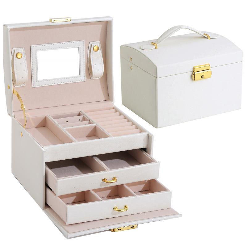 Three Layer Portable Travel Jewelry Box Jewelry Organizer and Display Box Earrings Necklace Ring Packaging box with Mirror