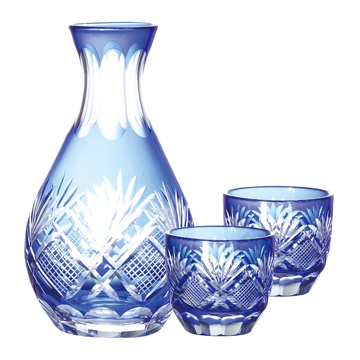 Kiriko Sake Bottle and Choko Cobalt Perfect for Gift for Respect for the Aged Day [QD-464C] Set, Blue, Sake, синий