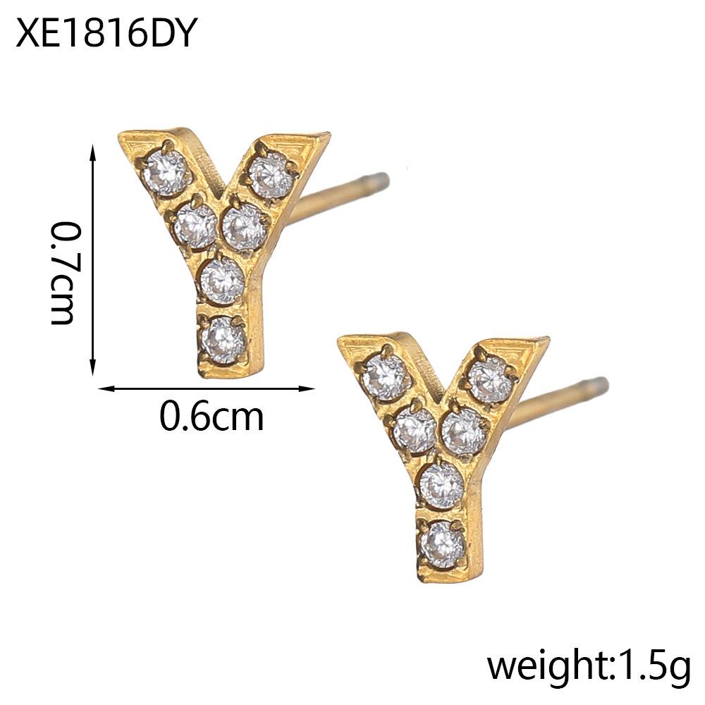 CARLIDANA A-Z Alphabet Initial 26 Letter Stainless Steel Gold Plated Cubic Zircon Paved Fashion Jewelry CZ Stone Stud Earring