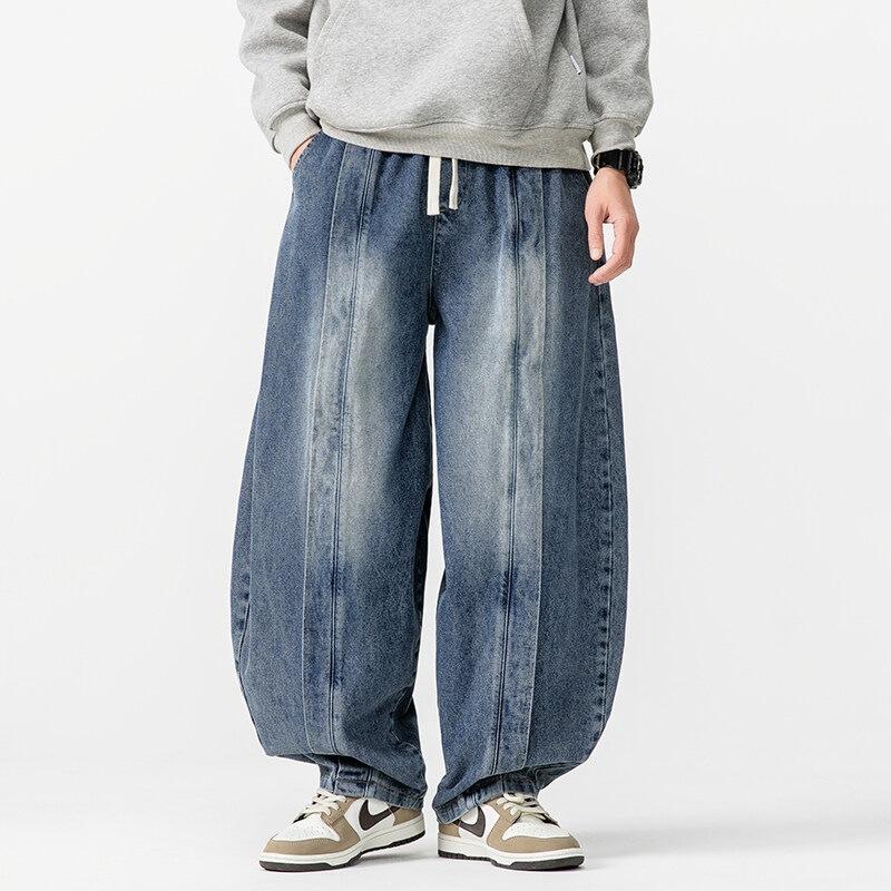2026 New Large Size Japanese Retro Harem Wide-Leg Pants Casual Curved-Cut Jeans American Style Trendy Men's Pants