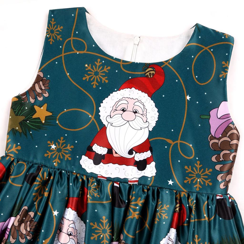 Children's Christmas Dress Cartoon Print Bow Dress Christmas Performance Sparkling Kids Birthday Dress Elegant Soft Party Dress Ball Gown for Girls
