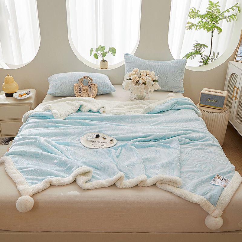 G5Z Coral Fleece Office Nap Blanket - Snow Rabbit Velvet Jacquard Shawl