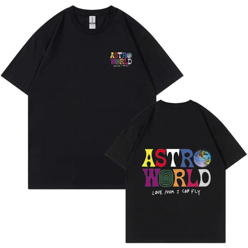 ASTROWORLD T-shirt Look Mom I Can Fly Letter Print Tops Men Women Print Cotton T-shirts Hip Hop Streetwear Tee Unisex