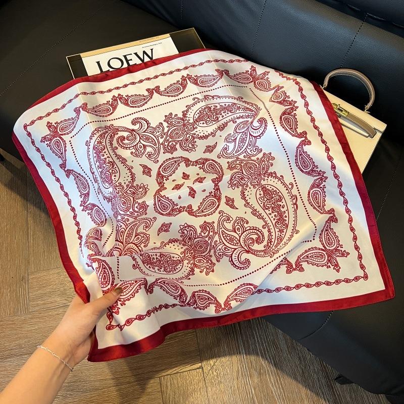 Silk scarf women's spring and autumn decoration versatile ins simple style striped square scarf streamer simulation silk fashion scarf scarf scarf