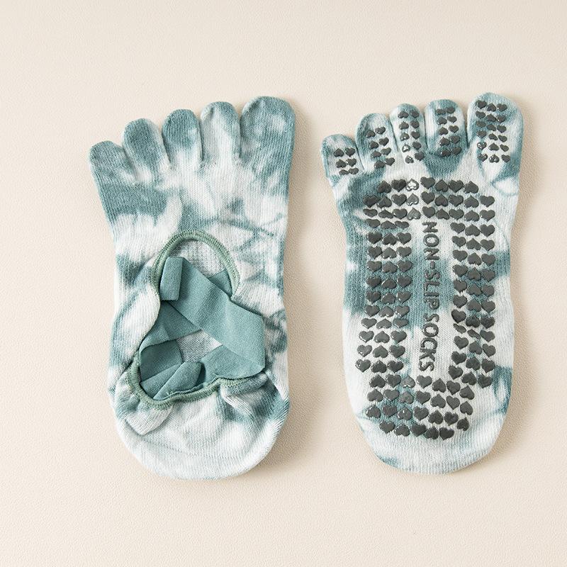 Five Toes Yoga Socks Women Backless Breathable Bandage Tie-dye Pilates Socks Silicone Non-slip Indoor Workout Dance Sports Socks