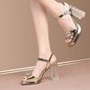 Mode Transparente Sandalen mit quadratischem Absatz Sommer Neu Quadratische Zehenpartie Offene Zehenpartie Metallschließe Riemchen mit Wasserdichter Plateau High Heels