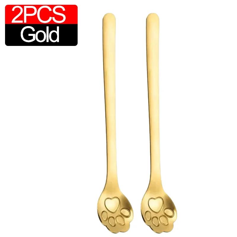 5/1PCS Creative Cute Cat Claw 304 Stainless Steel Spoon for Ice Cream Coffee Tea Dessert Spoon Kitchen Tableware Accessories