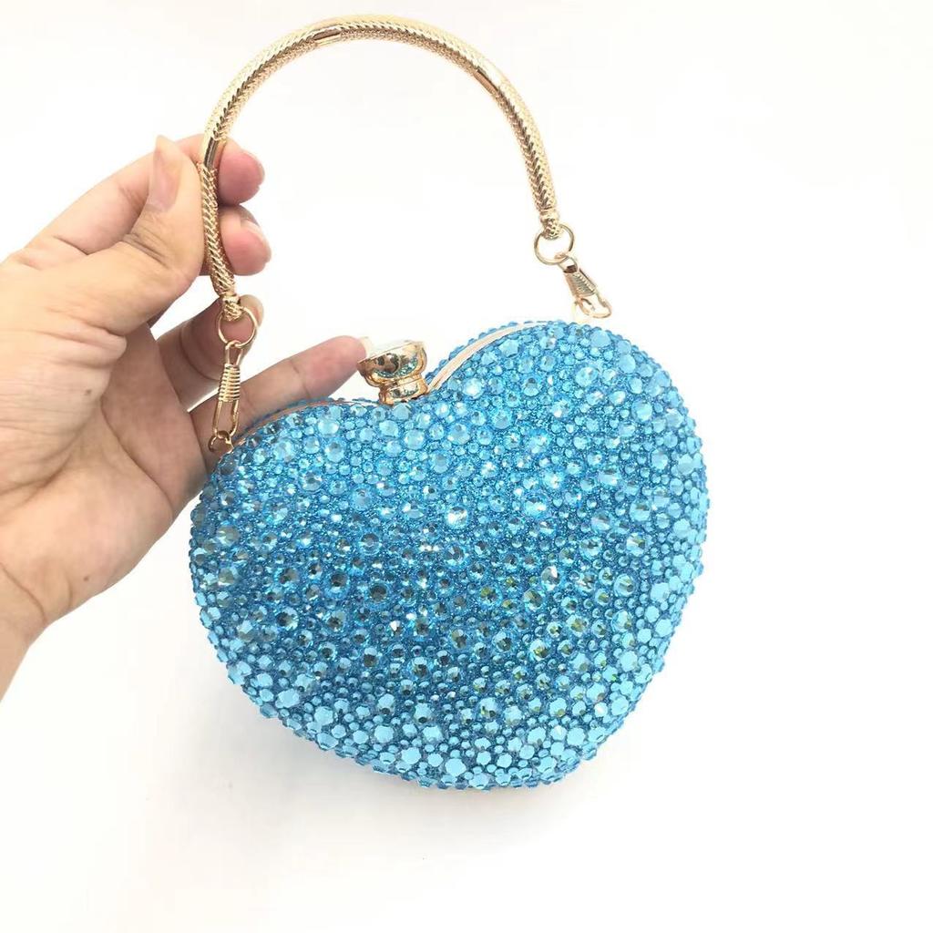 Luxus Herzform Diamant Kristall Abend-Kupplungstasche Steine Strass Mini-Handtasche für Hochzeitsfeier Schultertasche Griff