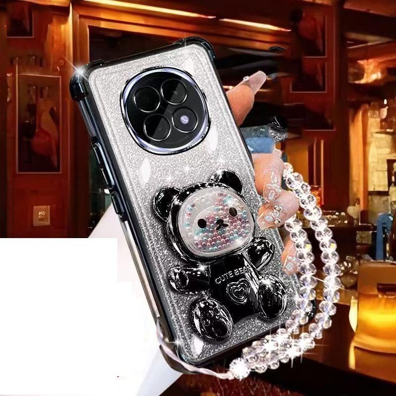 Glitter Bear Bracket Holder Bracelet Case For Huawei Pura 70 Pura70 Ultra P60 P50 P40 P30 Lite P30 Pro Lanyard Shockproof Cover