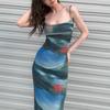 Amoi French Retro Hottie Print Slim and Thin Sexy Suspender Dress Women's Vacation Dress