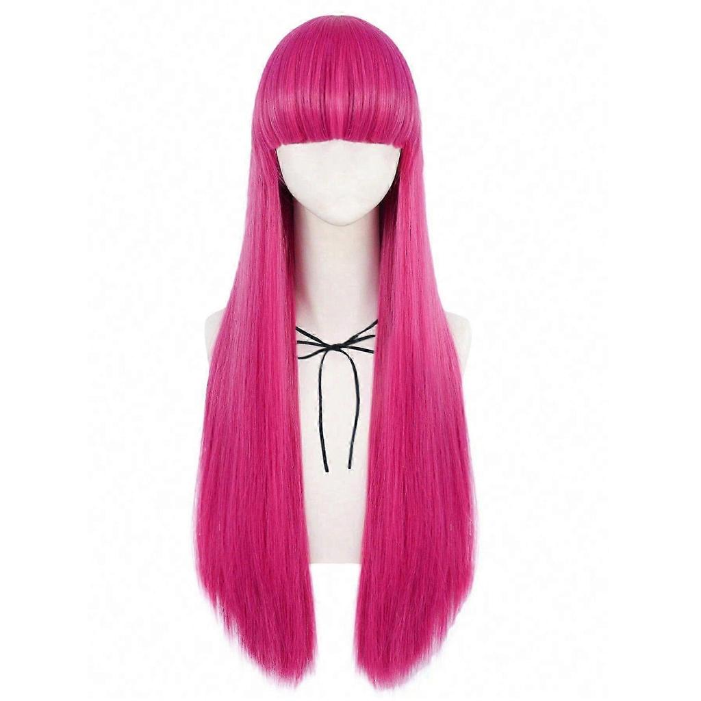 30 Zoll Knallpink Gerade Prinzessin Cosplay Perücke mit Pony kompatibel mit Damen Halloween Hitzebeständig Synthetikhaar Perücken