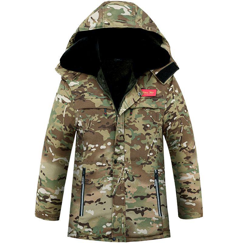 Kamuflážní bavlněná bunda střední délky, voděodolná, s květinovým vzorem, podšitá sametem - Odolná proti chladu a trvanlivá pro chladírny nebo stavbu.