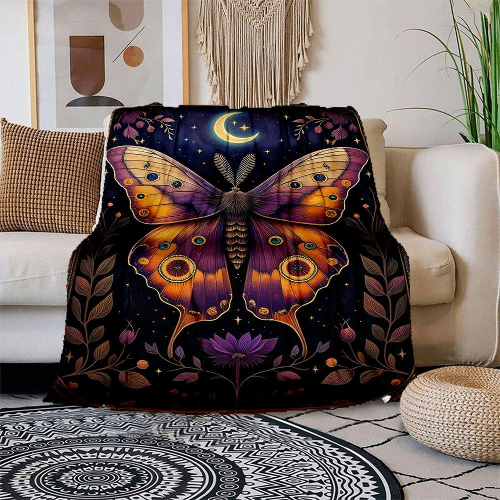 

Enchanted Night Butterfly Wall Art Print Blanket Flannel Throw Blanket for Sofa, Bed, Travel, Camping, Office, Couch, Chair, And Bed Gift f 150x180cm