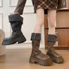 Yueyu retro but knee thick-soled boots women's 2025 new autumn and winter thin small height knight boots