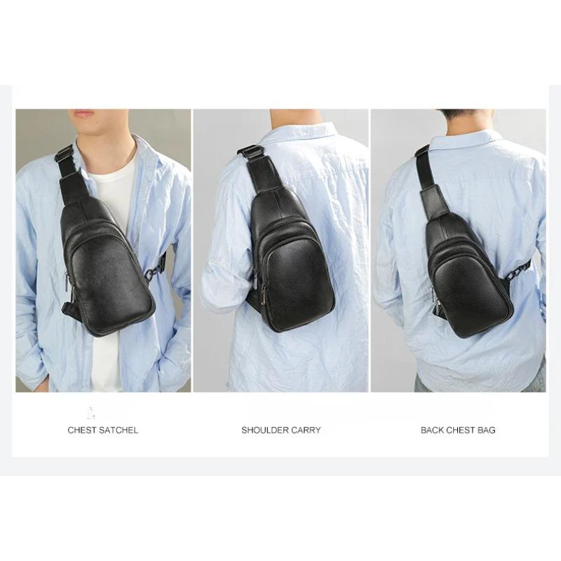 Real leather men's crossbody shoulder bag, fashionable, versatile, casual, portable, breathable, multi pocket chest bag