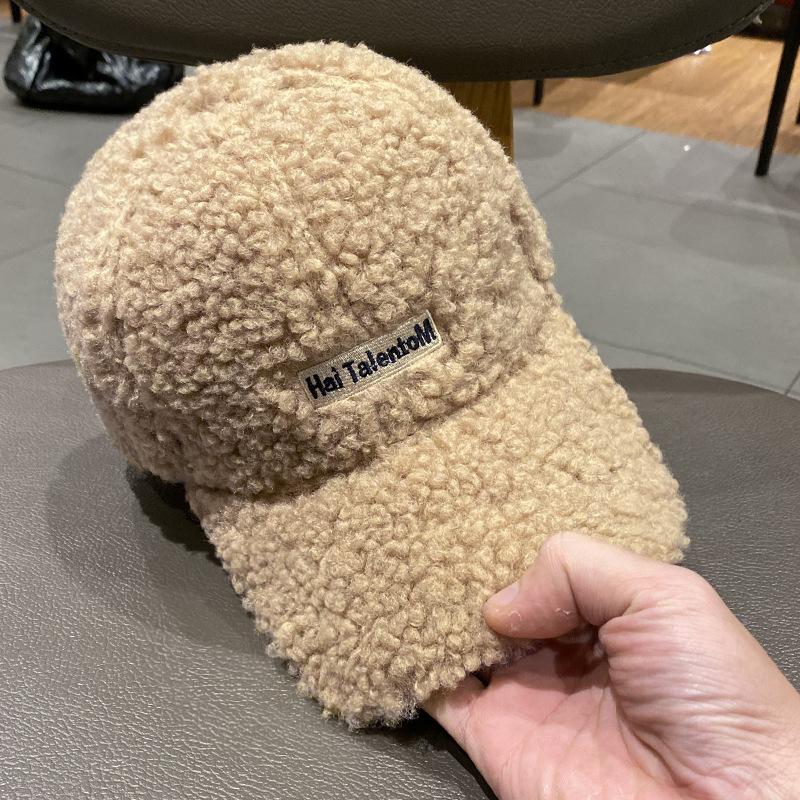 Korean Style Thickened Ins Lamb Velvet Embroidered Letters Baseball Hat for Women Japanese Versatile Winter Warm Baseball Hat Trend