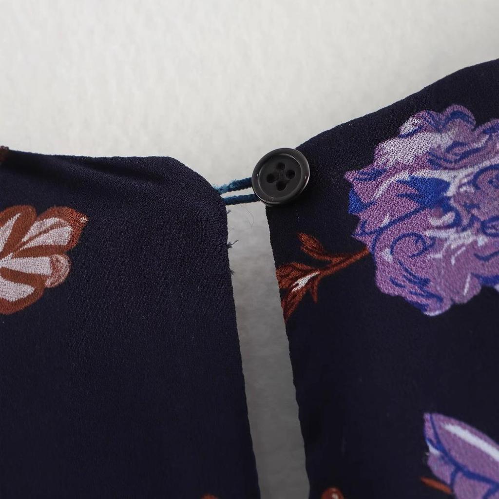 2025 Spring Women's Fashion: European & American Style Loose Chiffon Printed Pleated Dress