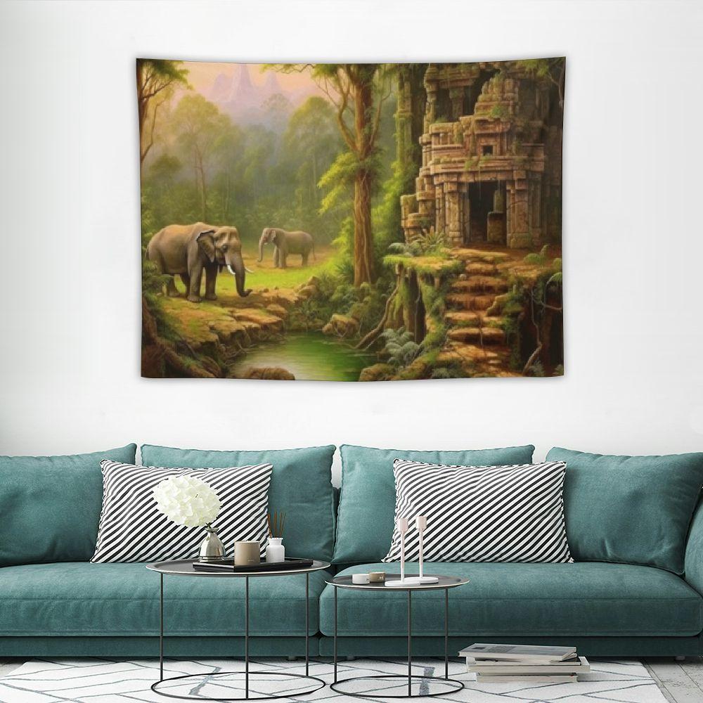Tapestry Jeuxus forest animal Thailand elephant 75x100