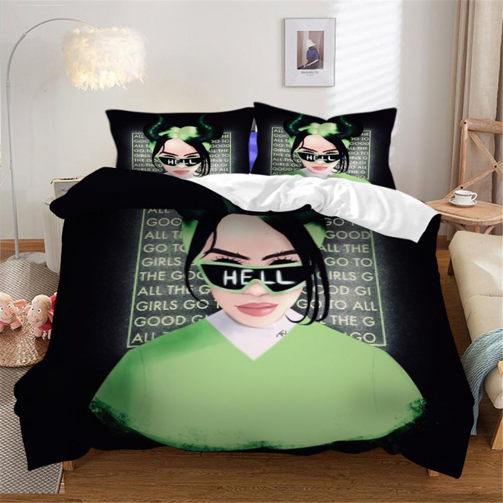 

Popular Star B-Billies Singer Bedding Set Duvet Cover E-Eilishs Bed Set Quilt Cover Pillowcase king Queen Size Boys Adult 135x200cm