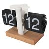 Flip Desk Clock Auto Mechanical Flip 12H AM PM Wood Base Battery Powered Vintage Retro Digital