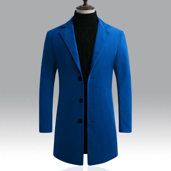 Męski trencz jesienno-zimowy Gruby, długi rękaw, kołnierzyk Slim Fit, wiatroszczelny, jednokolorowy, jednorzędowy, guziki średniej długości, męska marynarka formalna