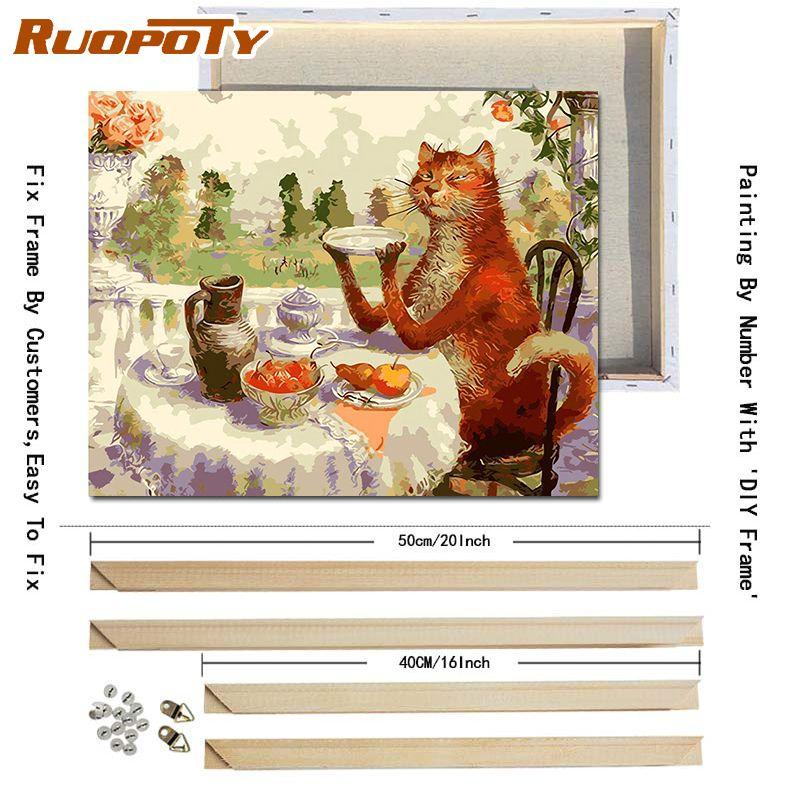 

Ruopoty с DIY рамкой Животные DIY картина по номерам ручной работы наборы масляной живописи акриловая картина холст картина для настенного искусства