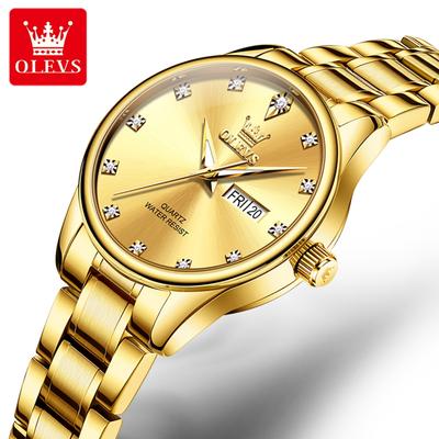 Luxury Gold Quartz Watch for Woman Stainless Steel Waterproof Luminous Date Week Women's Watches Elegant Ladies Wristwatch