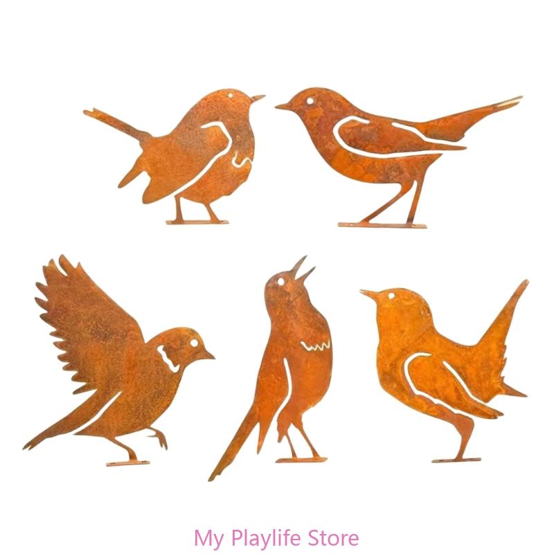 5 Stück Verwittertes Eisen Vogel Silhouetten Kreative Garten- und Terrassendekoration Metallvogelskulptur Hofornamente