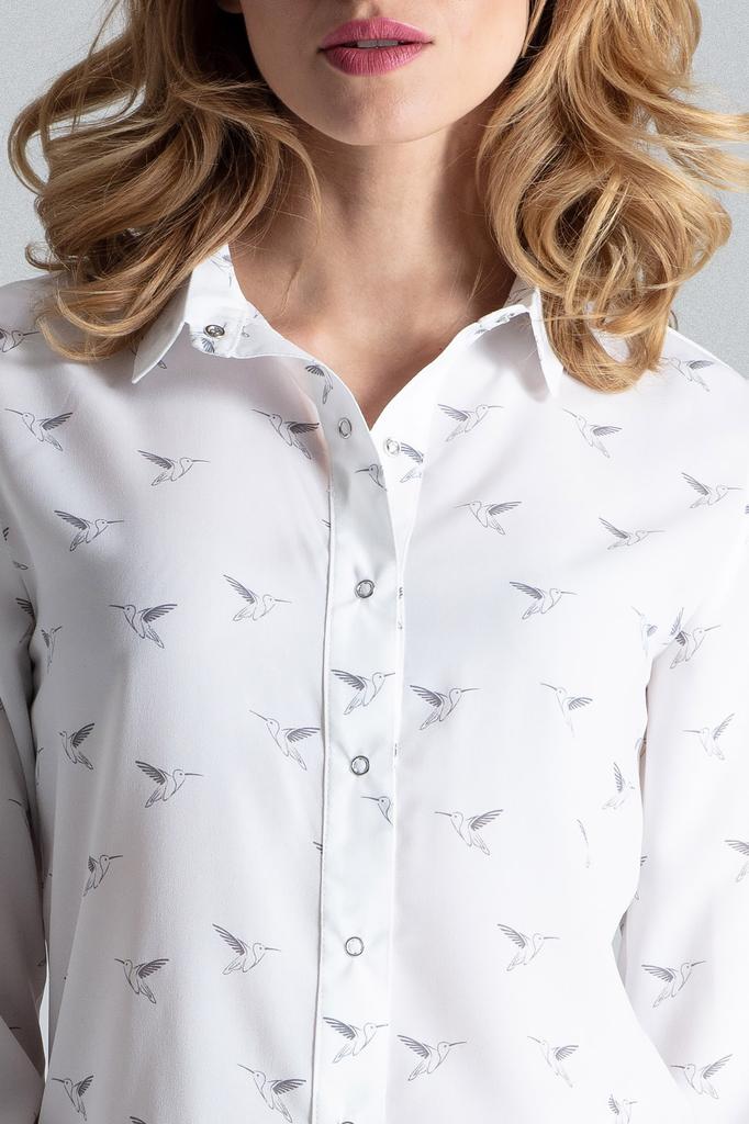 Elegant women' shirt with birds - ecru M284 size
