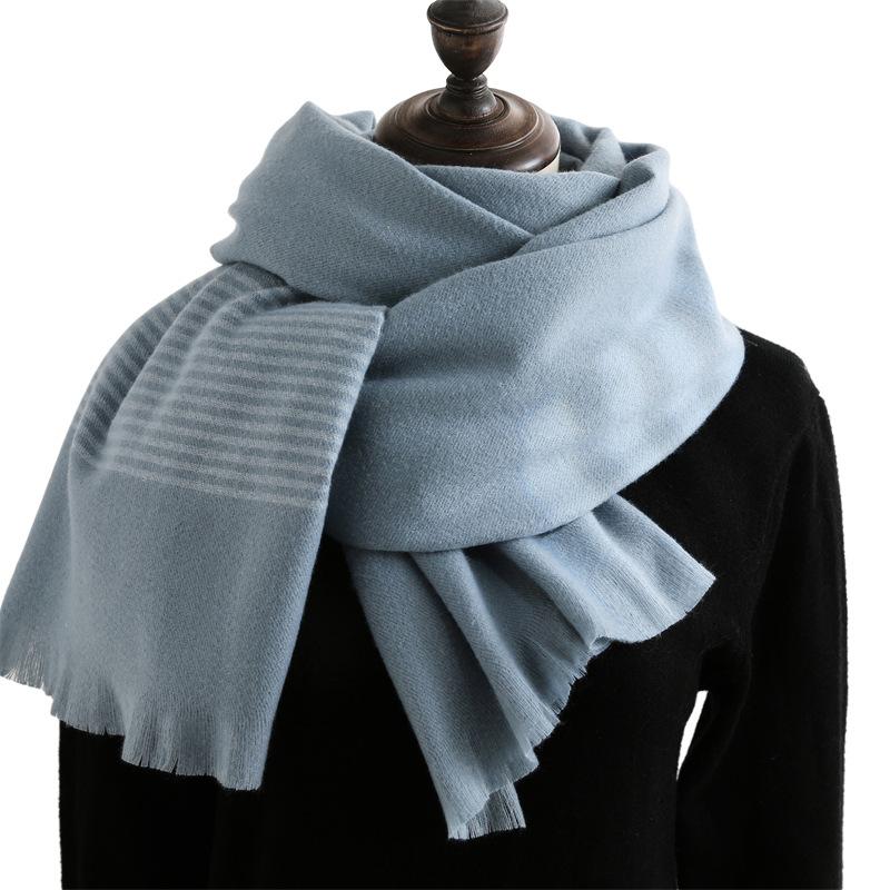 Solid Color Scarf Women's 2025 New Striped Printing Warm Imitation Cashmere Scarf Sweet Fashion Shawl