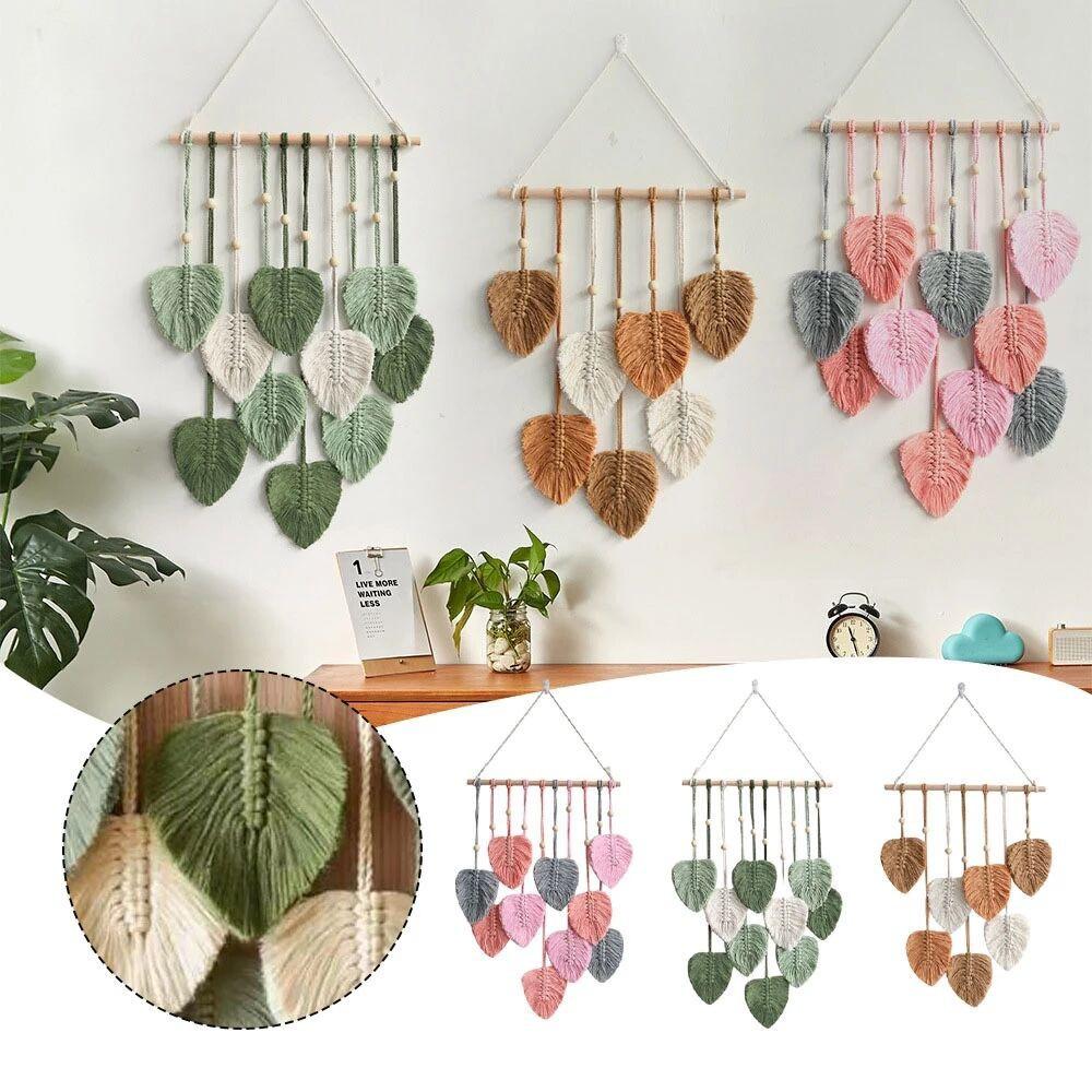Cotton Wall Art Leaf Tapestry Macrame Wall Hanging Pendant Craft Boho Wall Decor Gift