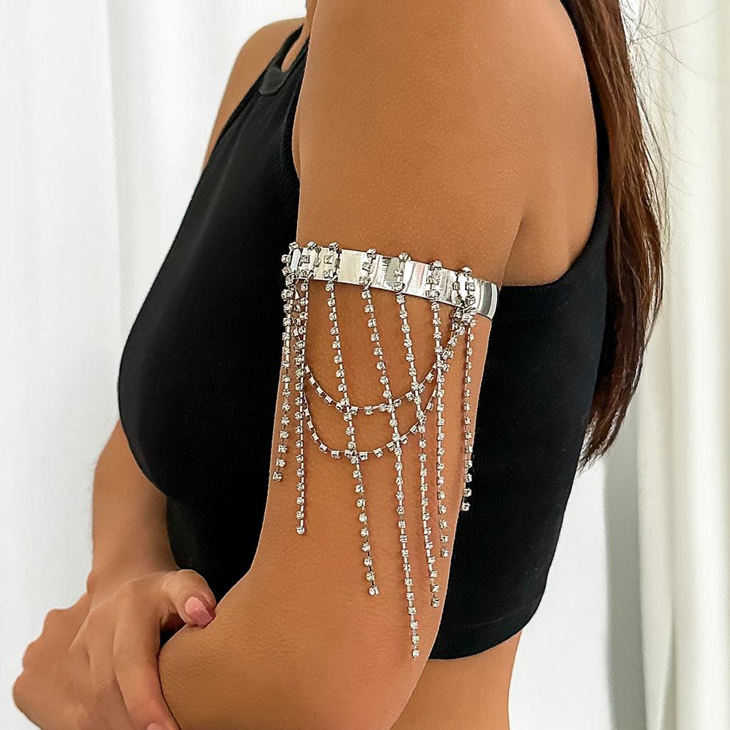 New Creative Retro Multilayer Rhinestone Tassel Link Pendant Upper Arm Bracelet for Women Wed Open Cuff Bangles Jewelry New