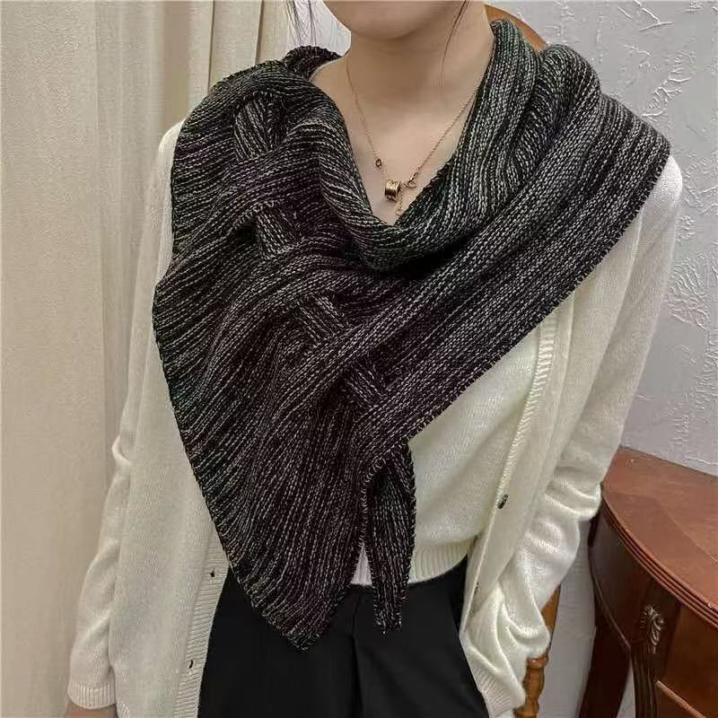 Spring and Autumn Triangle Scarf Knitted Wool Shawl Scarf Dual-purpose Air-conditioned Room Women's External Scarf Cross Shoulder Fashion