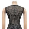 Damen Mode Einfarbige Netz-Ärmelloses Langes Kleid mit Heißbohr-Details