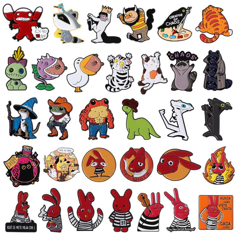 Cartoon Anime Character Enamel Pin Cute Cat Red Rabbit Dinosaur Frog Animal Brooches Lapel Badge Funny Jewelry Gifts For Friends