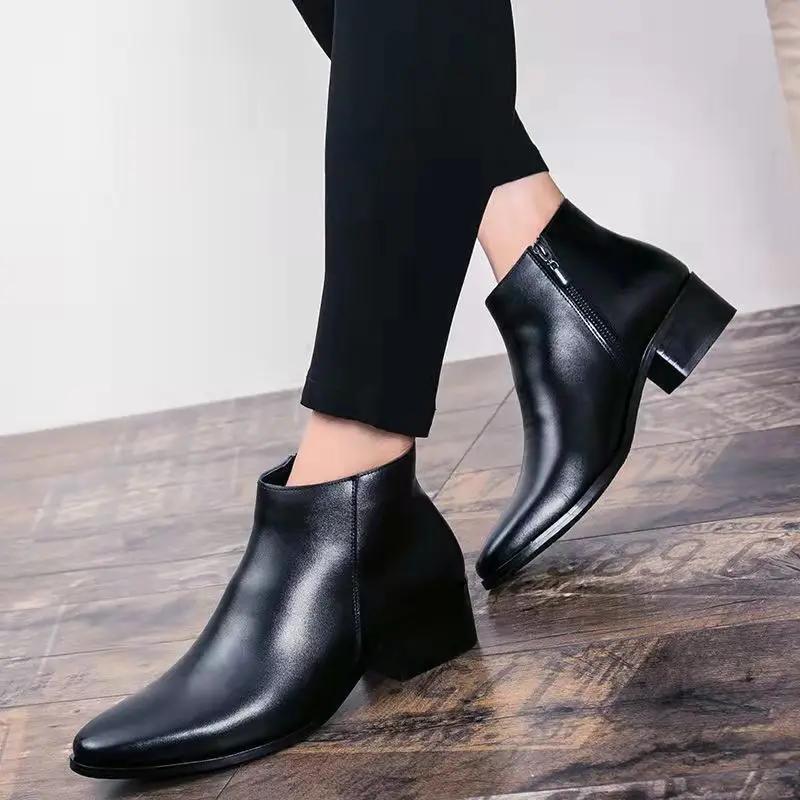 2026 New Korean Style Trendy Men's High Top Leather Shoes Formal Single Shoes Business Leather Shoes for Men