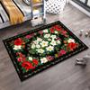 Floral Pattern Carpet with Red and White Blossoms on Black Background Suitable for use as an anti-slip for living room bedroom sofas
