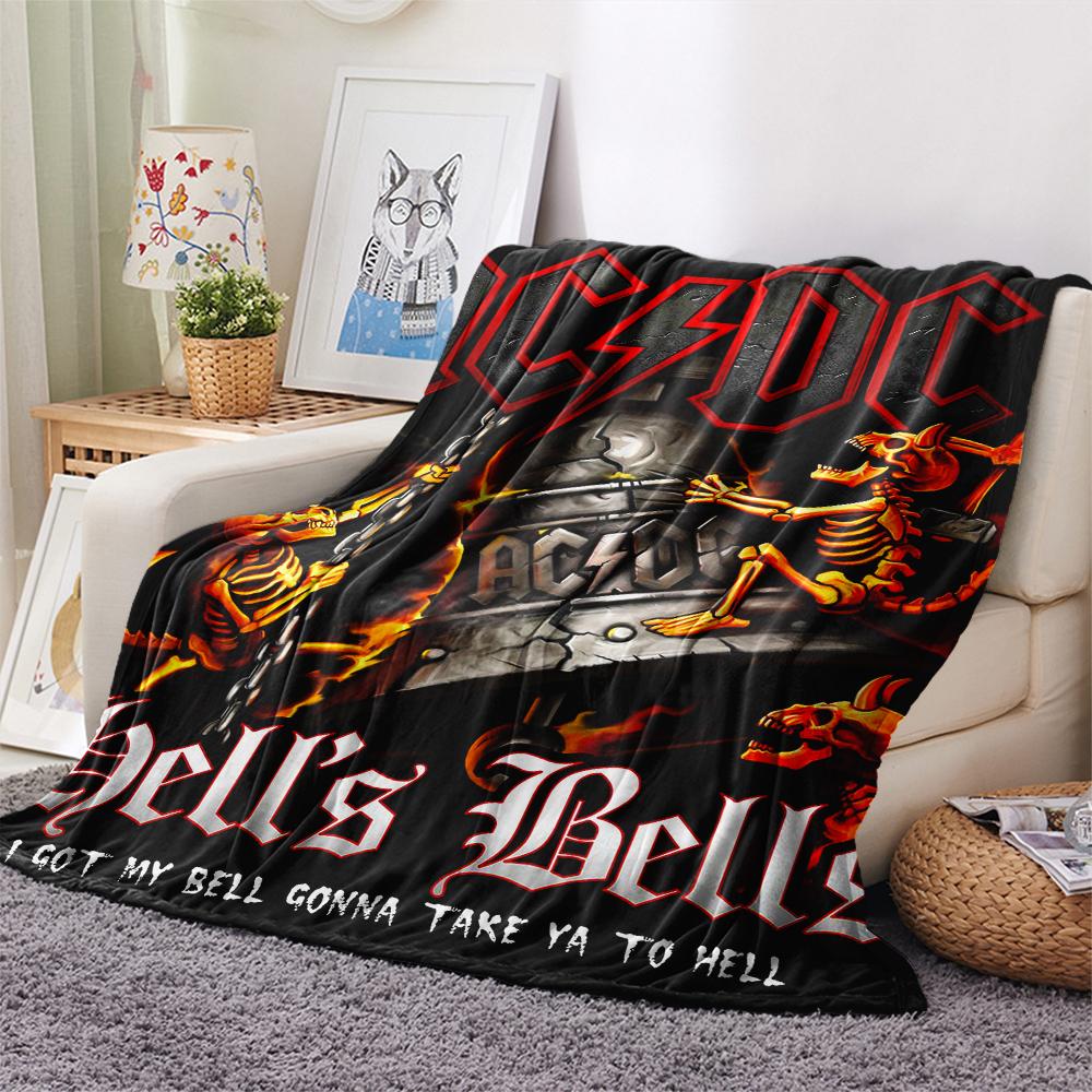 1Pc Ac-dc Music Band Print Flannel Blanket, High quality Comfortable for All Seasons, Home Decor, Warmth and Comfort, Perfect for Christmas Gifts