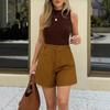 Fashion Casual High Waist Loose Solid Color Wide Leg A Line Women Shorts
