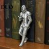 Small Knight Statue for Windowsill Medieval Bookshelf Decor, Silver-Finished Armored Statue, Fantasy Home Decor Office Desktop Ornament, Gothic