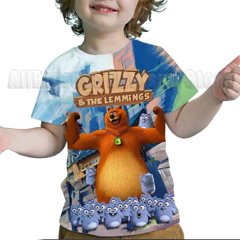 Camisetas con estampado 3D de Grizzy y los Lemmings para niños, camisetas de dibujos animados para niños y niñas, camisetas de Anime, camisetas de calle