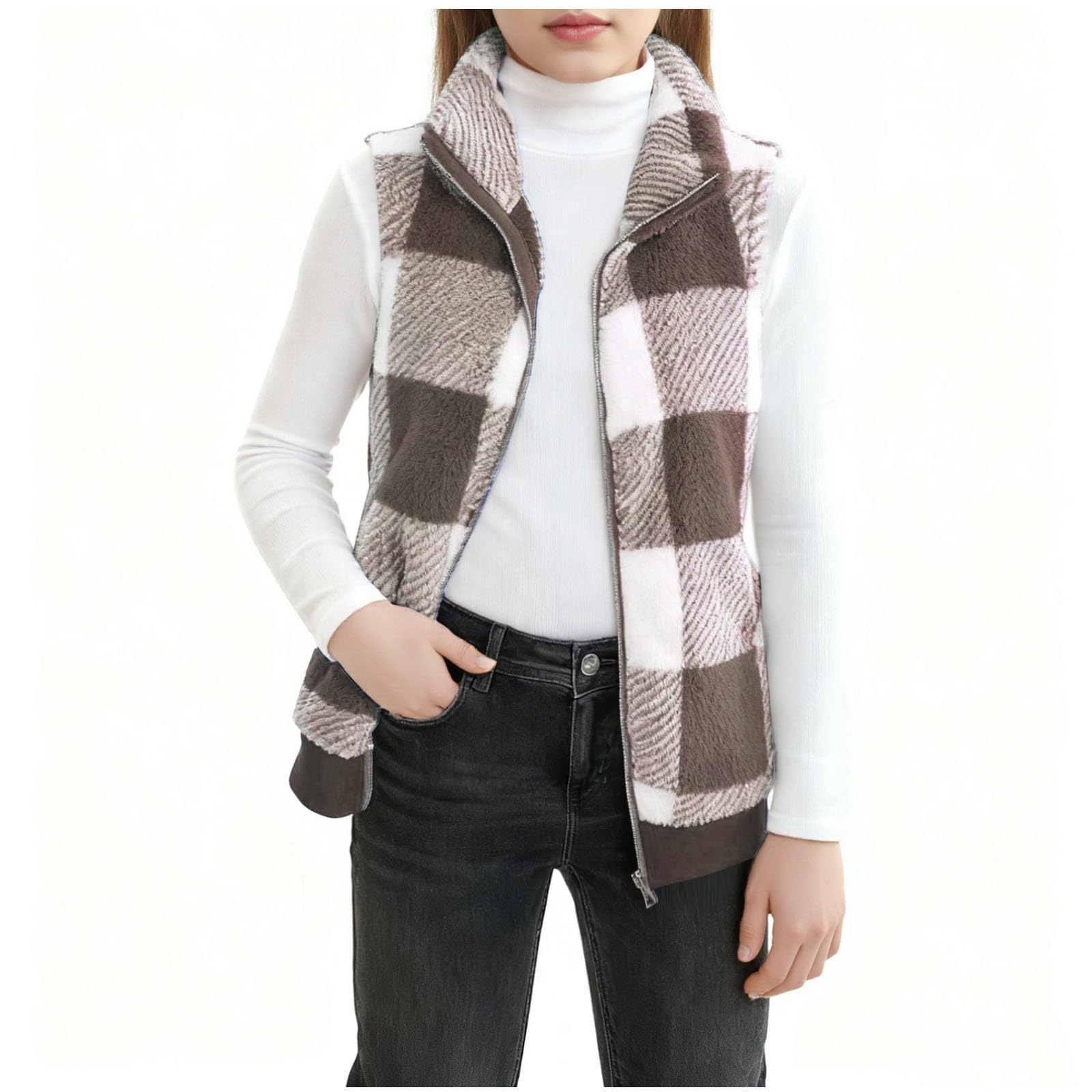 

Fashionable, -looking, Comfortable, Warm, Sleeveless Zipper Children s Vest 160 коричневый