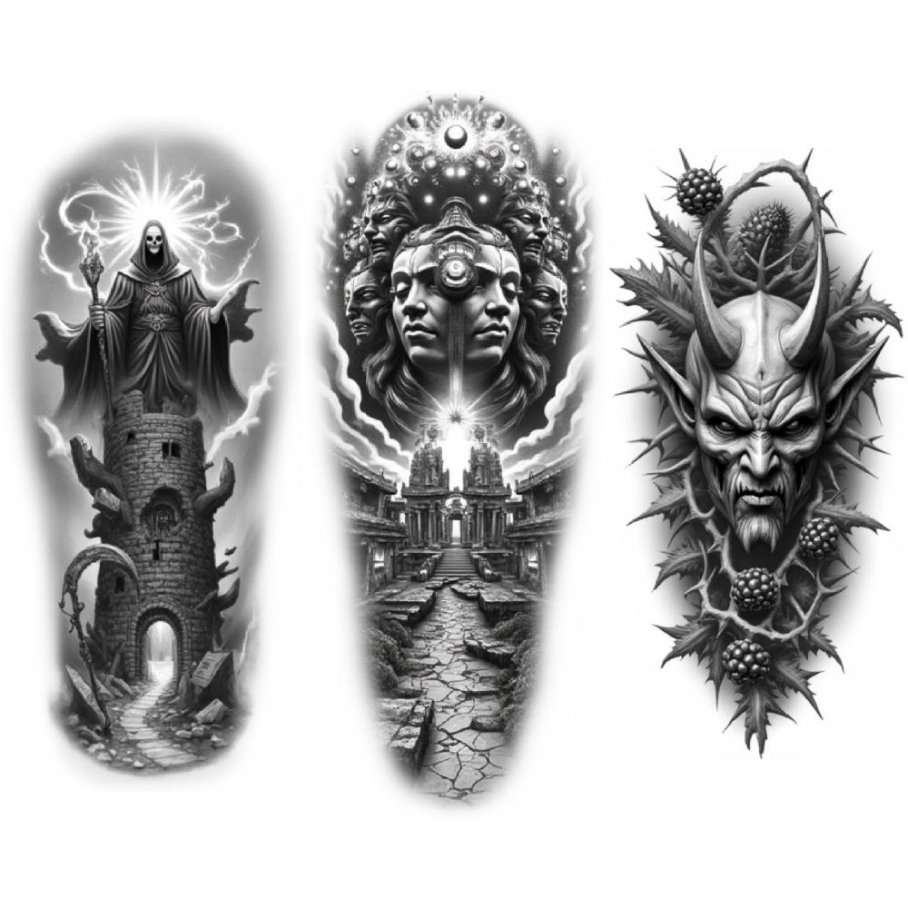 3 шт. Временные татуировки Реалистичные временные татуировки Глаз Шипы Череп Для мужчин Бедра Руки