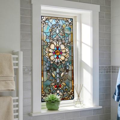 Película de Privacidad para Ventanas Bloqueadora de Sol Vidrieras Florales Pegatinas para Ventanas Adhesivos Estáticos Extraíbles para Sala de Estar Dormitorio Cocina